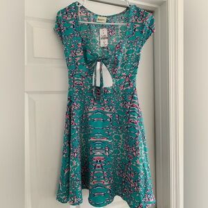 NWT Dream State Teal/Pink Print Mini Open Back Dress Size XS